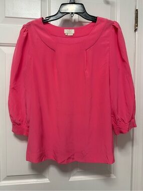 Kate Spade NY 100% Silk Bright Pink Blouse MEDIUM Preppy Classic Live Colorfully